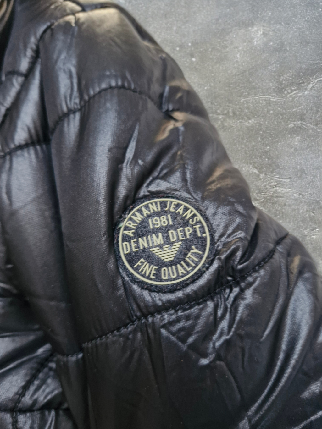 Armani Jeans Navy & Black Plaid Reversible Technical Puffer Coat