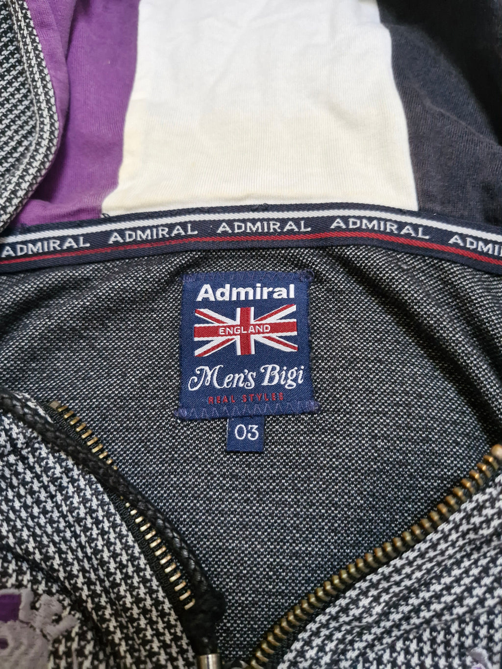 Admiral Vintage Archival Plaid Grey & Purple Zip Up Hoodie