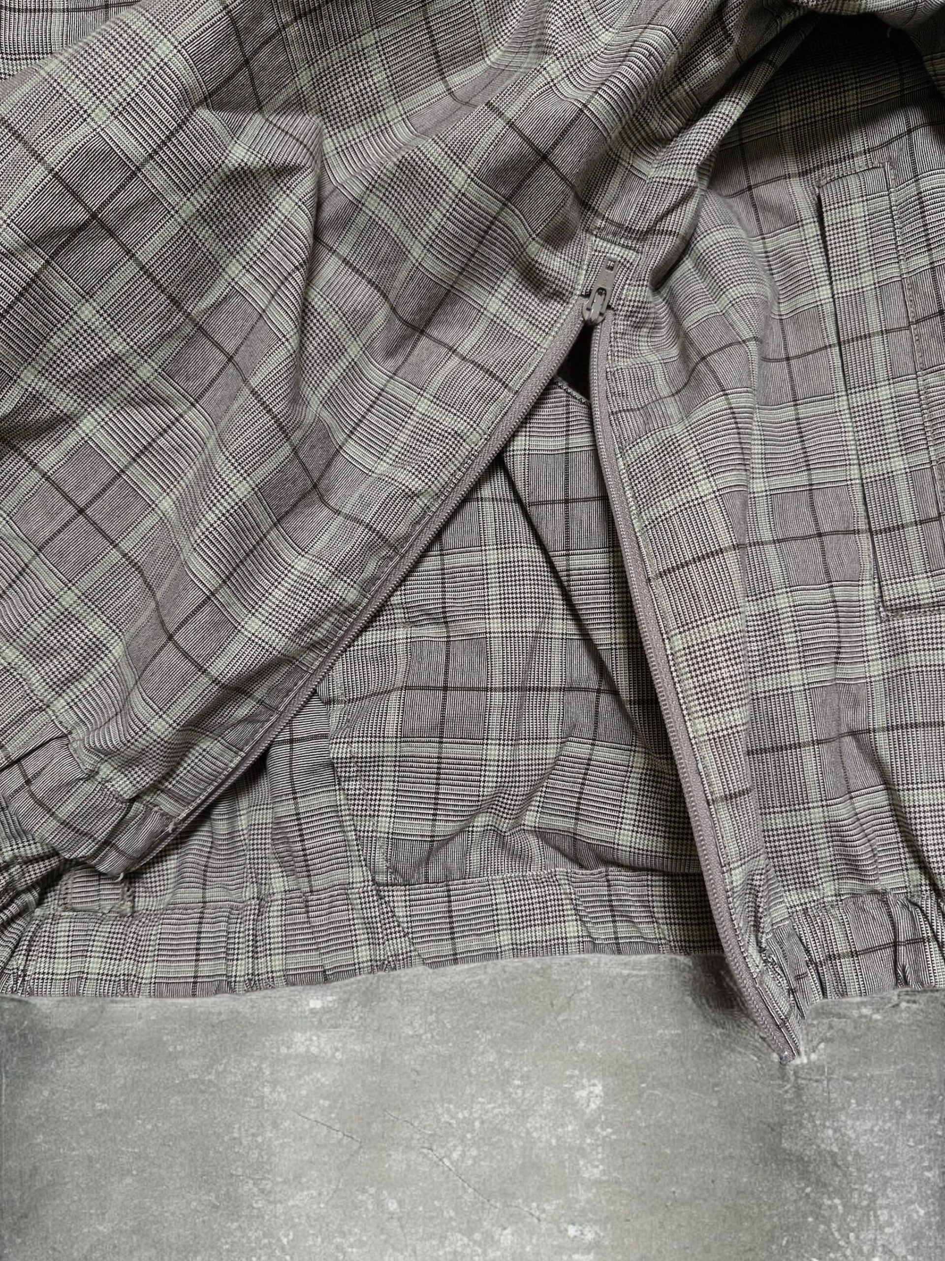 Vintage Japanese BG Grey Plaid Technical Half Zip Hoodie