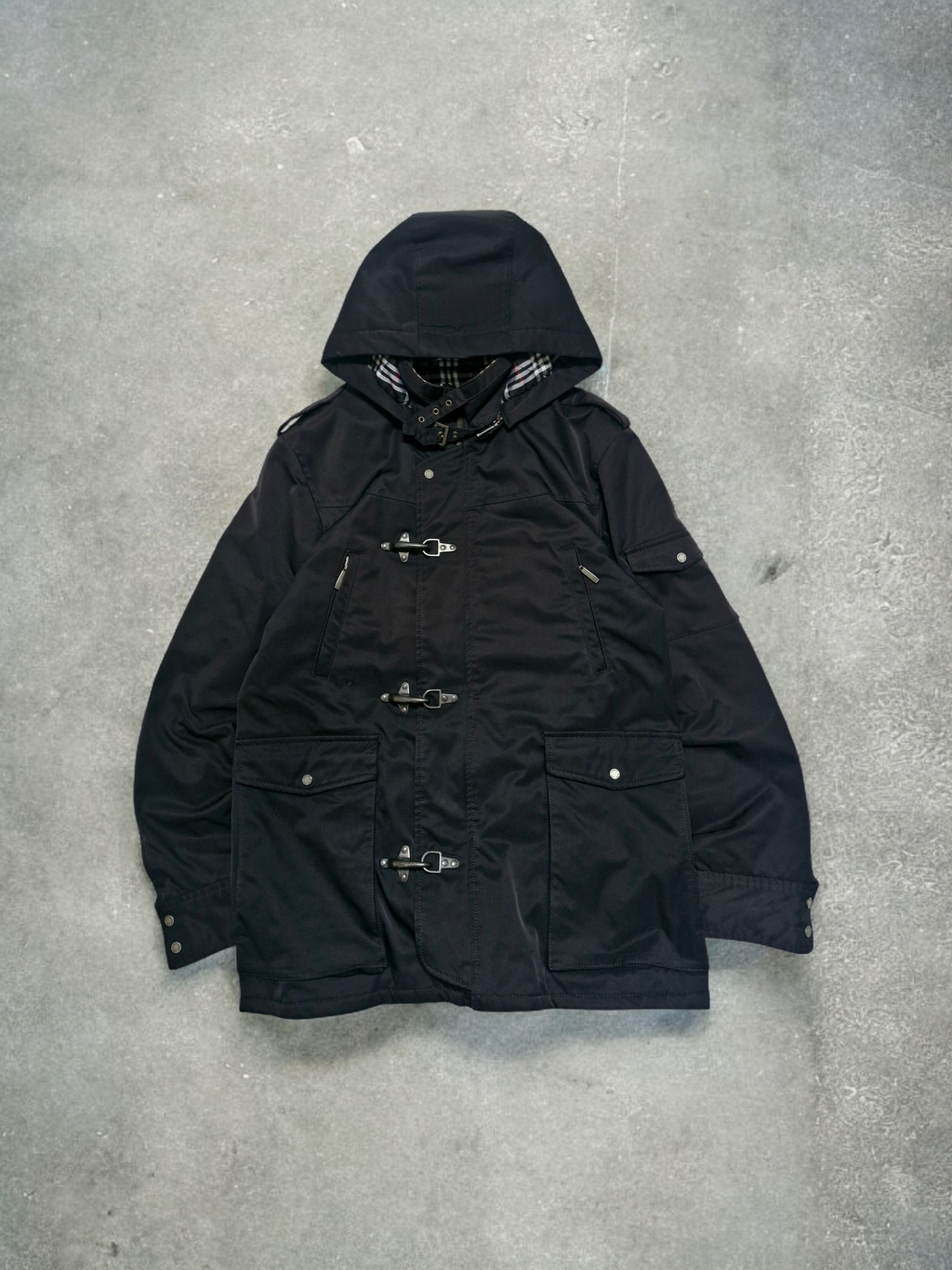 Burberry Vintage Japanese Black Label Fireman Clasp Black Technical Jacket