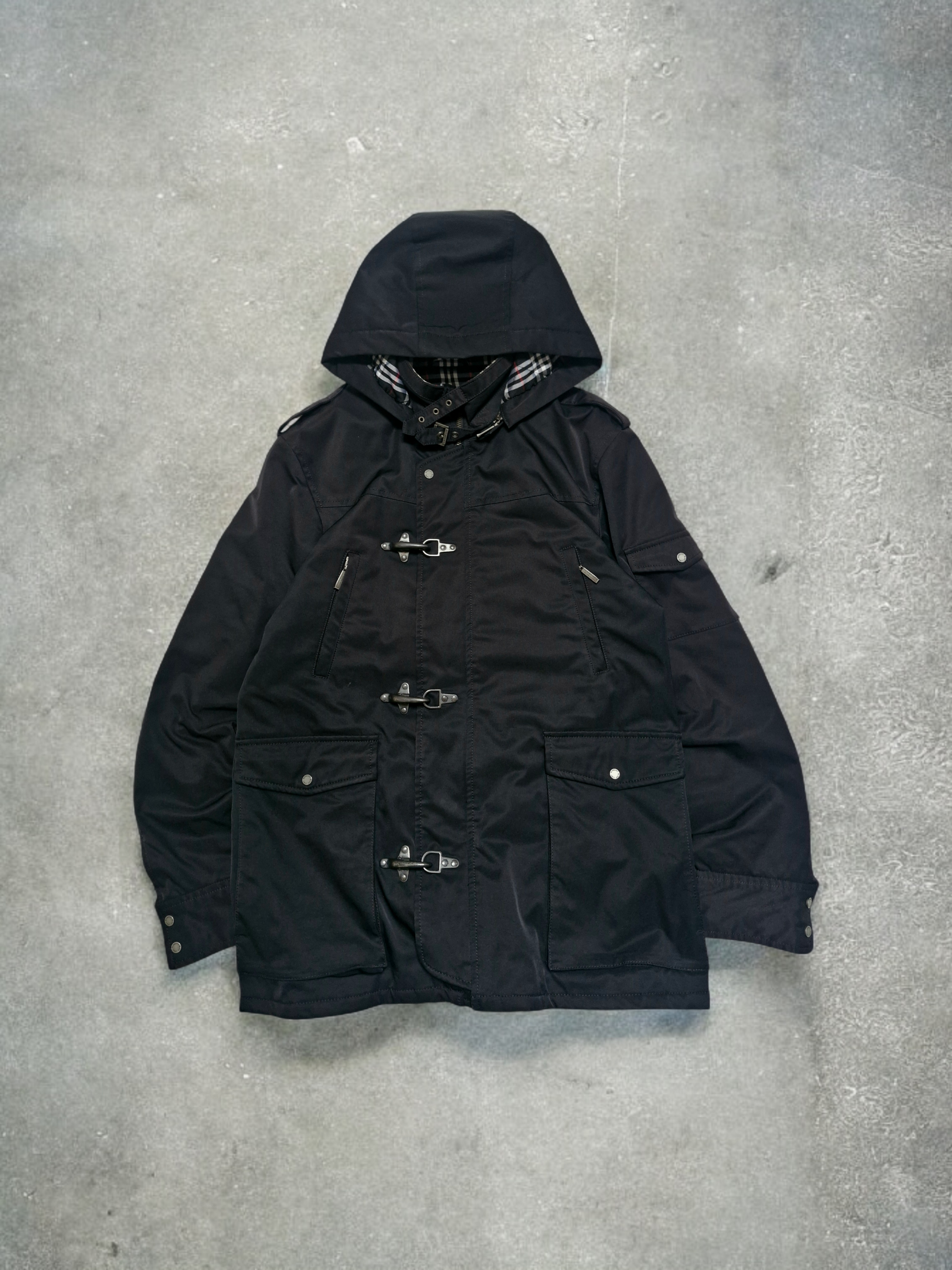 Burberry Vintage Japanese Black Label Fireman Clasp Black Technical Jacket