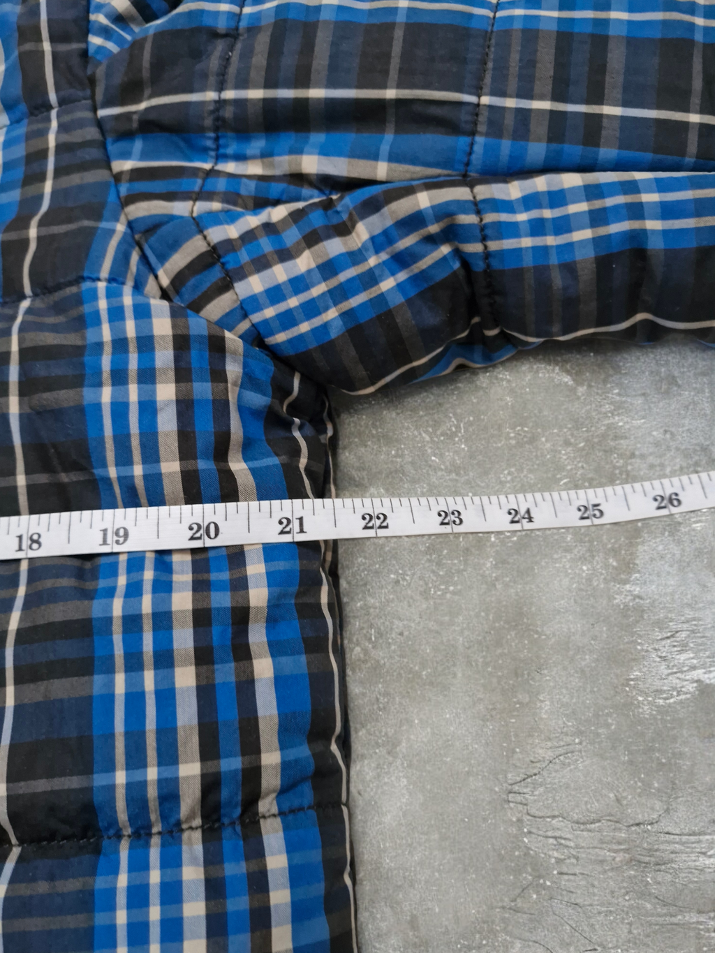 Armani Jeans Navy & Black Plaid Reversible Technical Puffer Coat