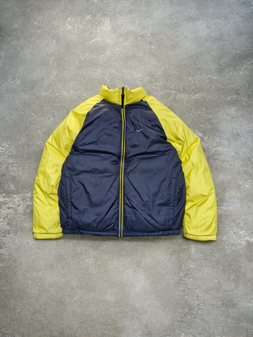 Nike Vintage Y2K Grey & Yellow Reversible Trim Lined Puffer Coat