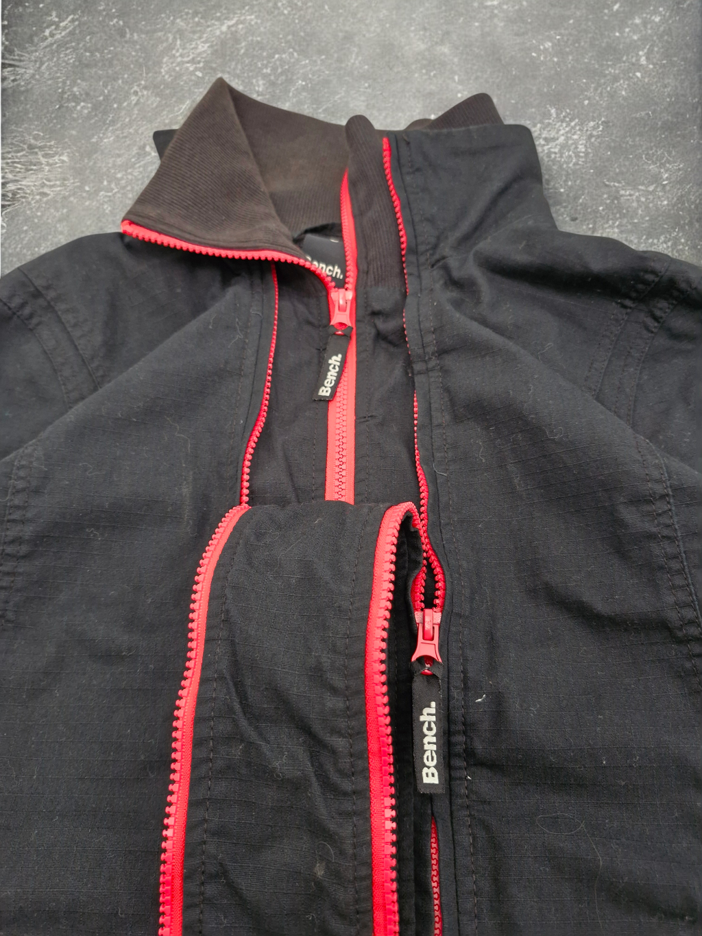 Bench Vintage Black & Red Double Zip Thermal Technical Jacket