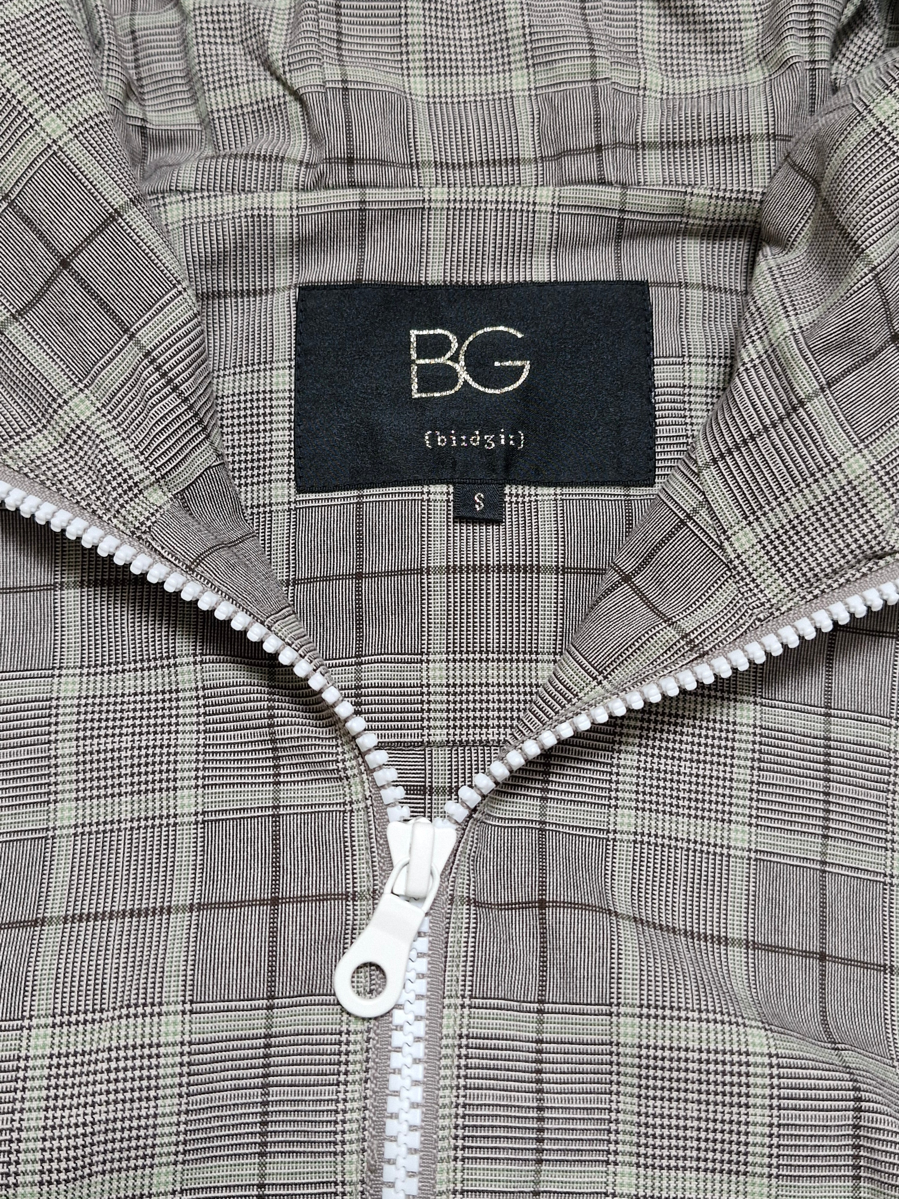 Vintage Japanese BG Grey Plaid Technical Half Zip Hoodie