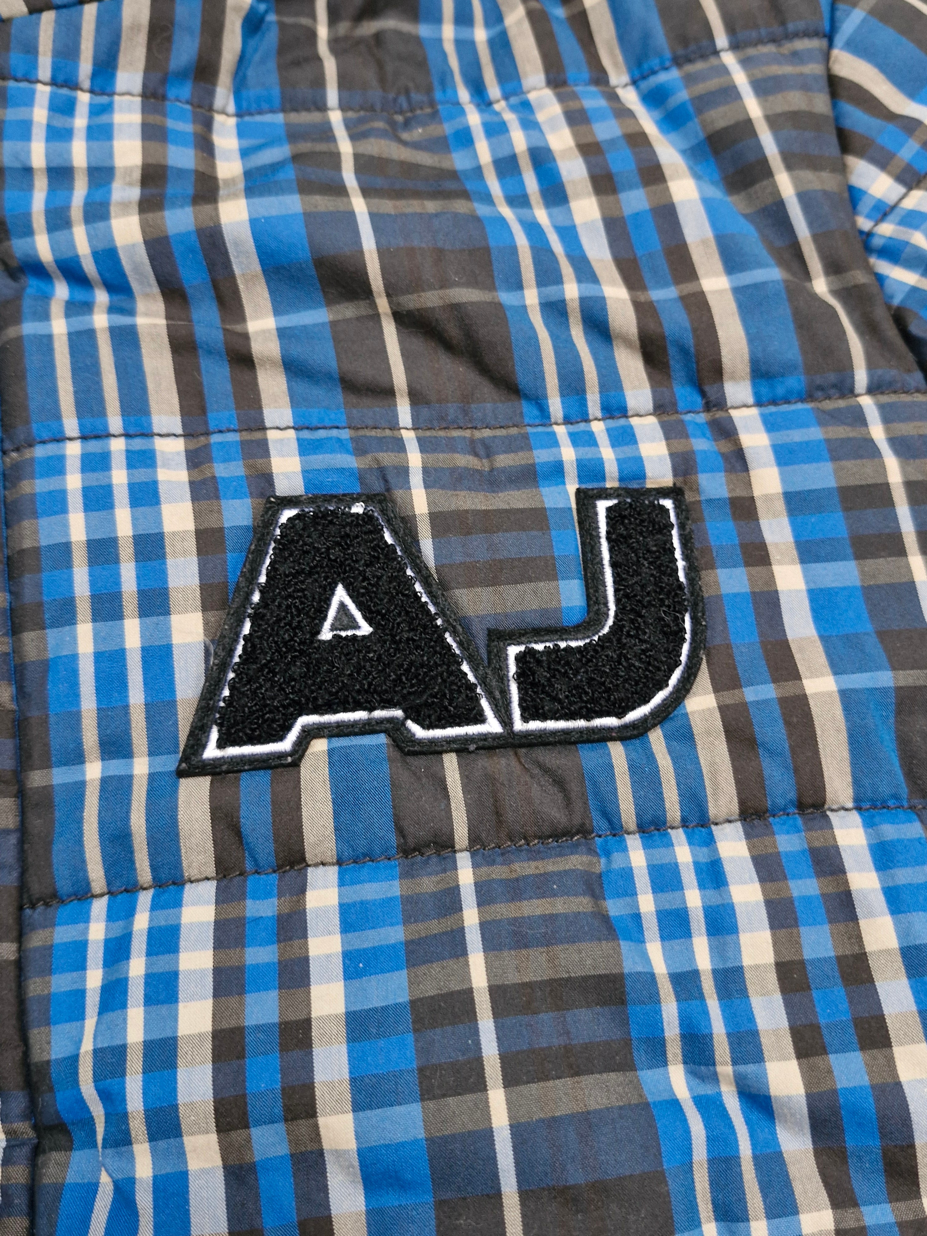 Armani Jeans Navy & Black Plaid Reversible Technical Puffer Coat