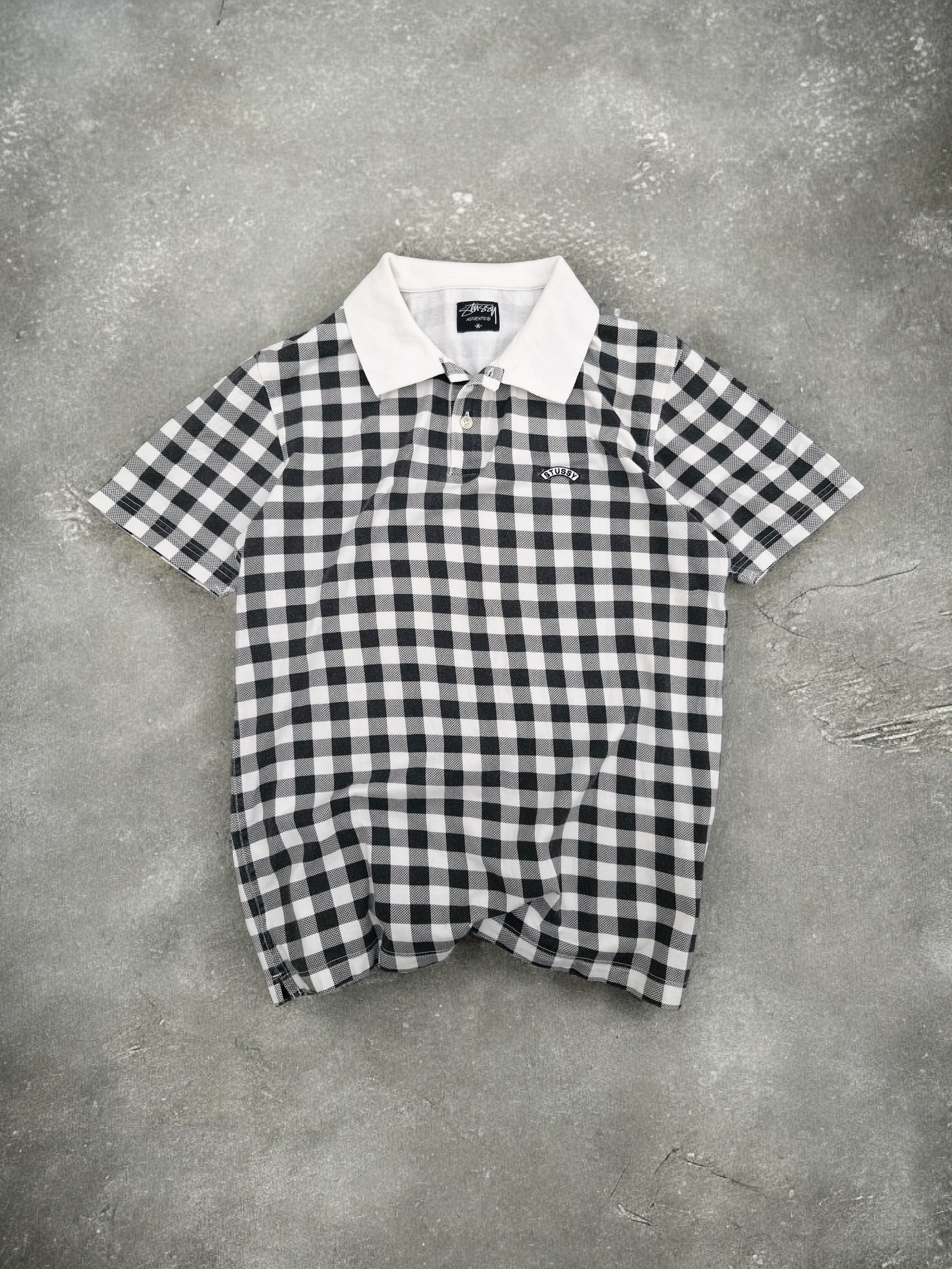 Stüssy Vintage Black & White Plaid Polo Shirt