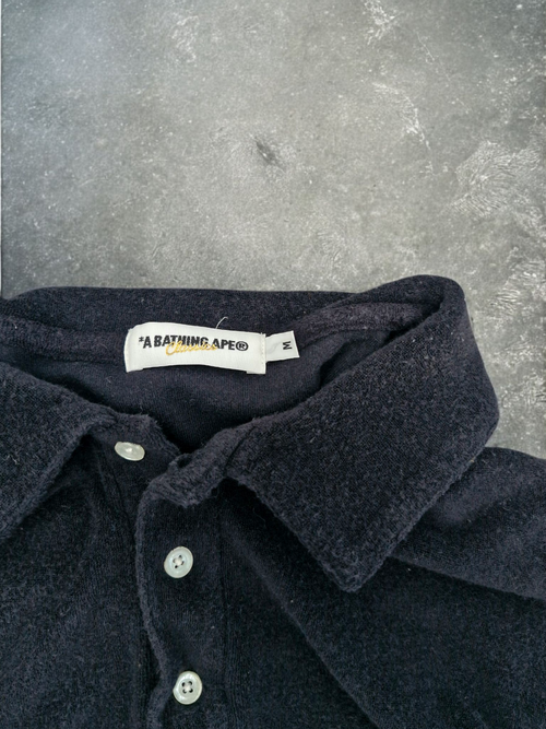 BAPE Vintage Black & Cream Stripe Polo Shirt