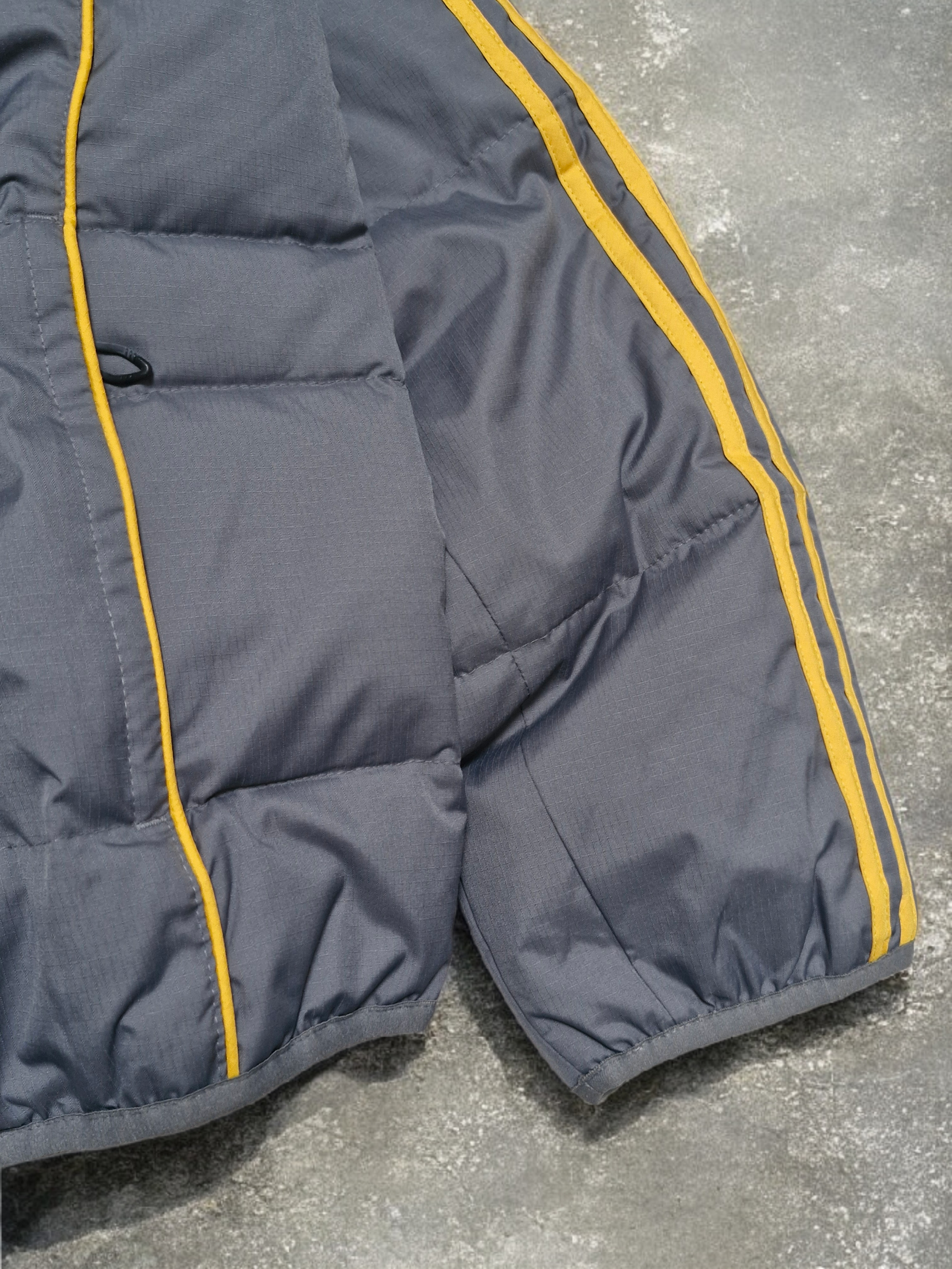 Adidas Vintage Y2K Grey & Yellow Trim Lined Technical Puffer Coat