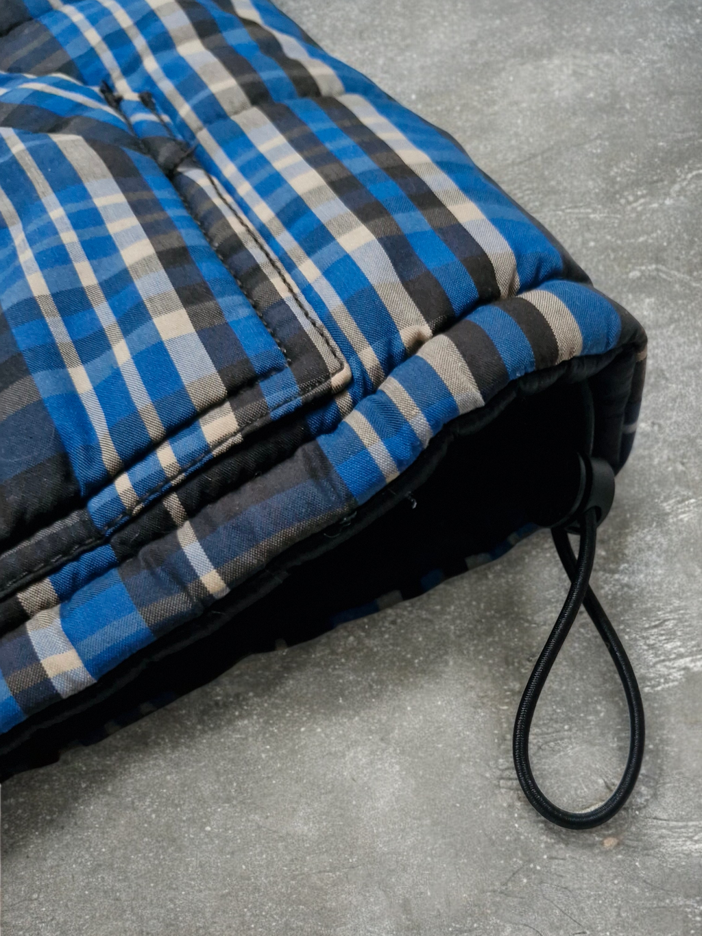 Armani Jeans Navy & Black Plaid Reversible Technical Puffer Coat